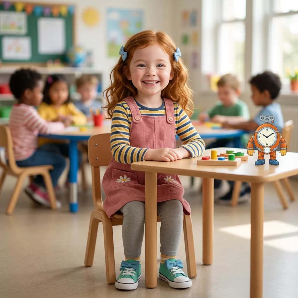 A social story page showing a child navigating a real-world scenario